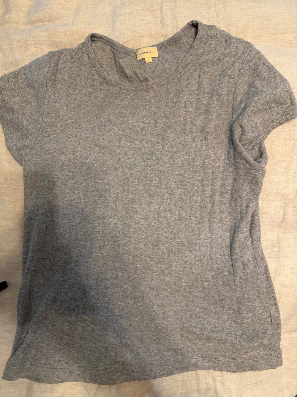 DONNI. Gray Pointelle Tee